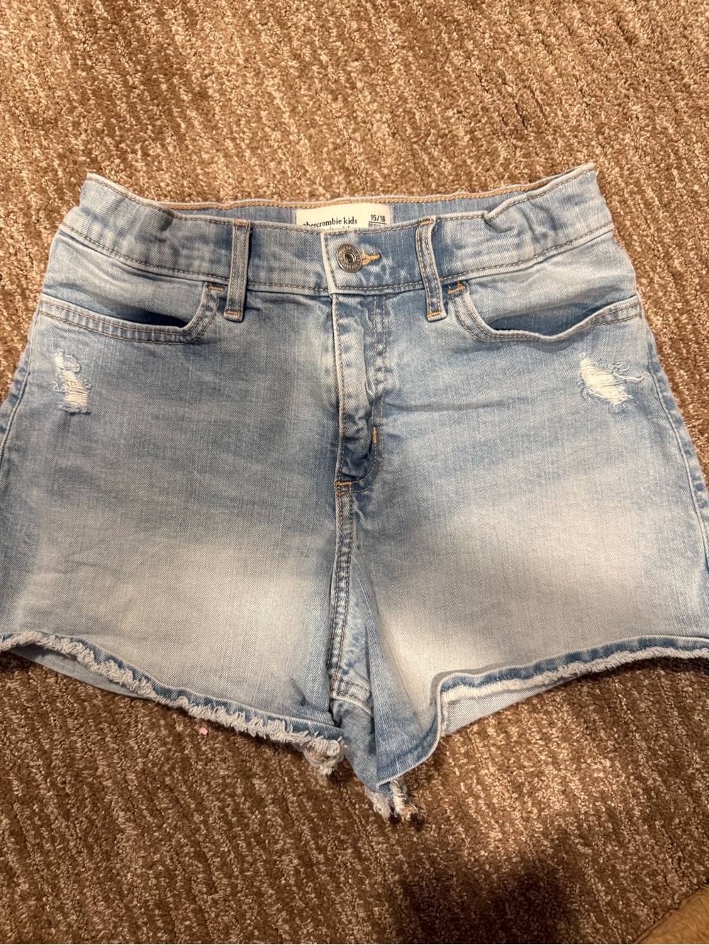 Abercrombie & Fitch Light Wash Distressed Denim Shorts